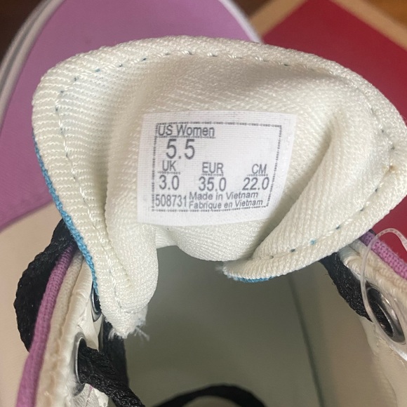 WOMEN COLOR BLOCK ORCHID/RED VANS - Picture 2 of 4